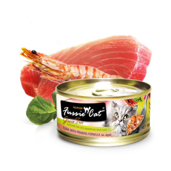 Fussie Cat Tuna with Prawns (黑鑽吞拿魚+ 虎蝦) 80g X 24 罐